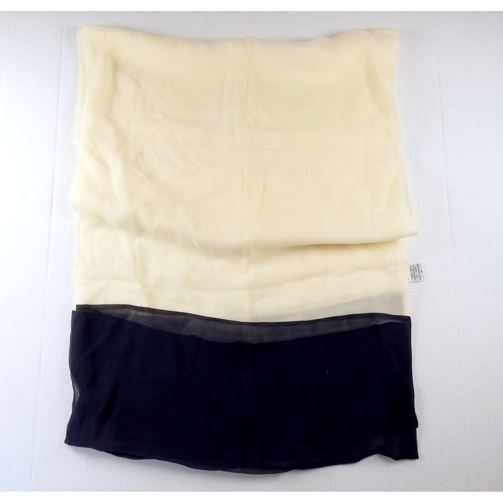 Vtg Anne Klein 2 Cream and Black 100% Silk Rectangle Scarf 78"